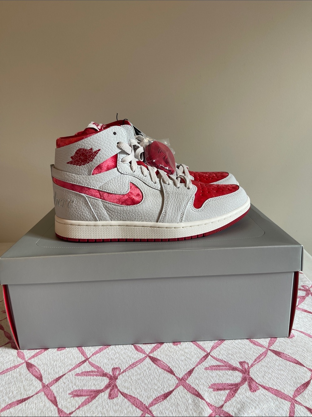 Jordan Women’s High-Top Sneakers in White and Red